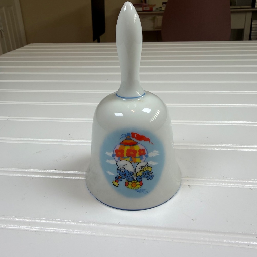 Vintage 1982 Smurfs Porcelain Bell‎ Wallace Berrie Hot Air Balloon Peyo Japan